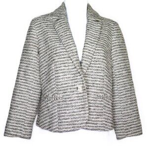 Lucky Brand Live In Love Blazer Cropped Gray & White W/Silver Metallic Thread XS